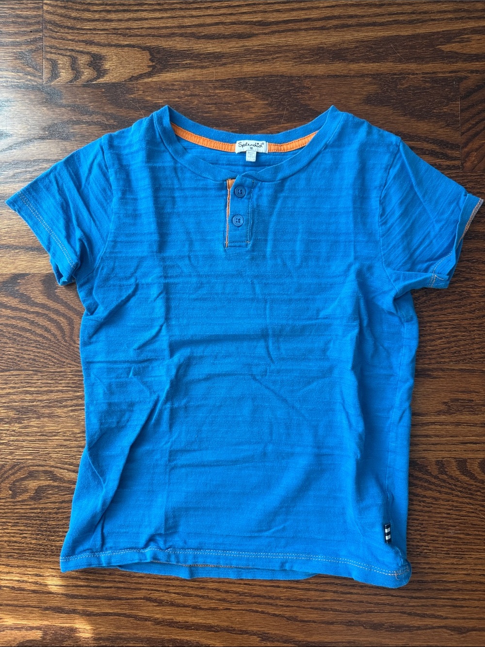 Splendid Bright Blue Short-Sleeve Henley Tee with Orange Trim